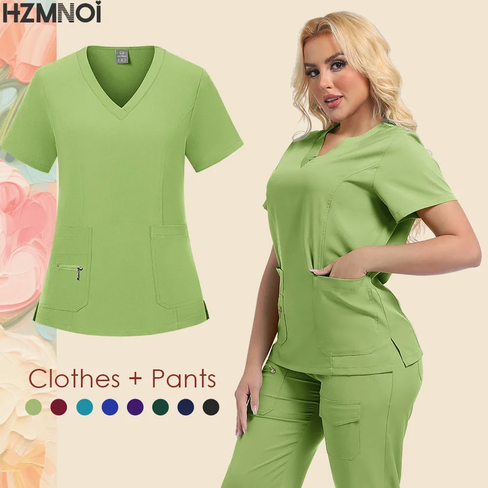 Эластичные скрабы, женский комплект, униформа для кормления, комплект клинических скрабов, пылезащитная спецодежда для медсестры и врача, медицинские скрабы, топ + брюки для бега