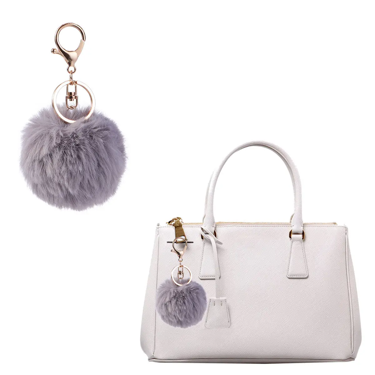 1Pcs Keychain Ball Charm Pendant Imitation Rabbit 8Cm Soft Touch for Car Key Ring Purse Bag Dark Grey Keychain