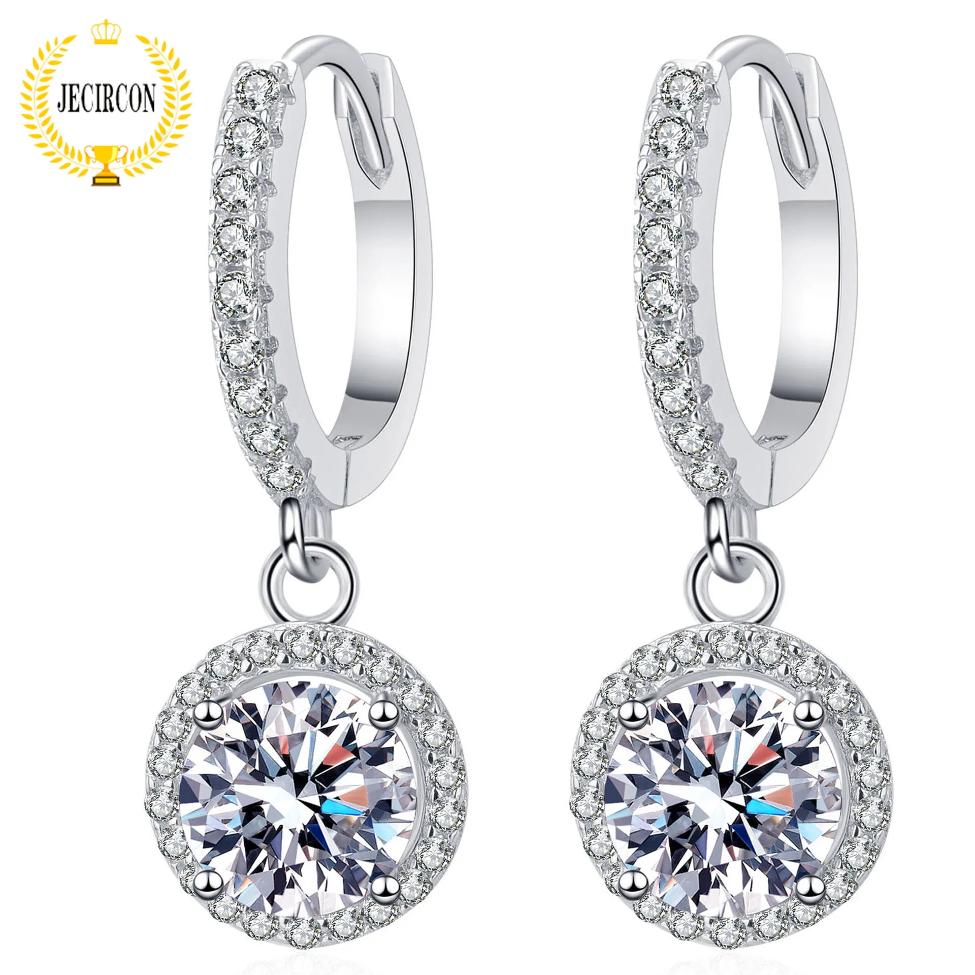 JECIRBurgos-Boucles d'oreilles pendantes en argent regardé 925 pour femmes, Boucles d'oreilles rondes Moissanite, Plaqué or PT950, Bijoux, Ventes d'usine, Vente en gros