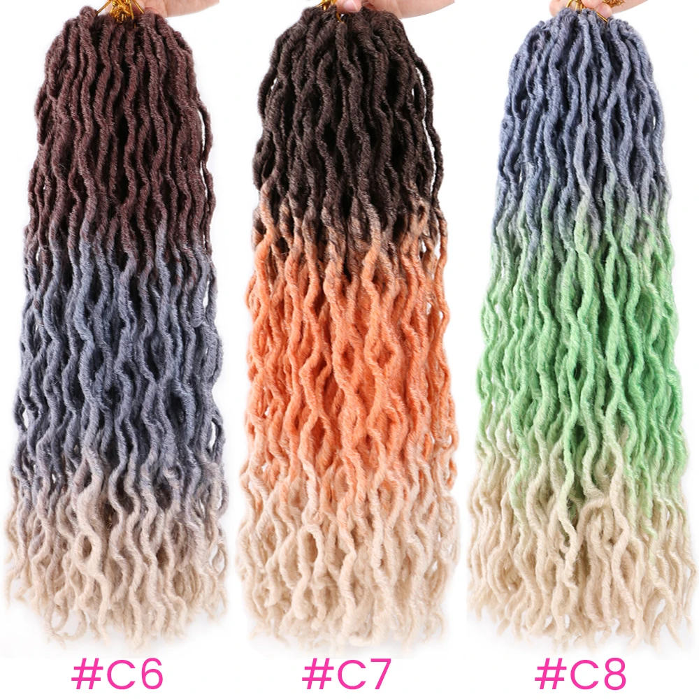 18 inch Wavy Gypsy Locs Crochet Hair Long Goddess Locs Synthetic Faux locs Crochet Hair Dreadlocks Ombre Curly Wavy Twists Hair