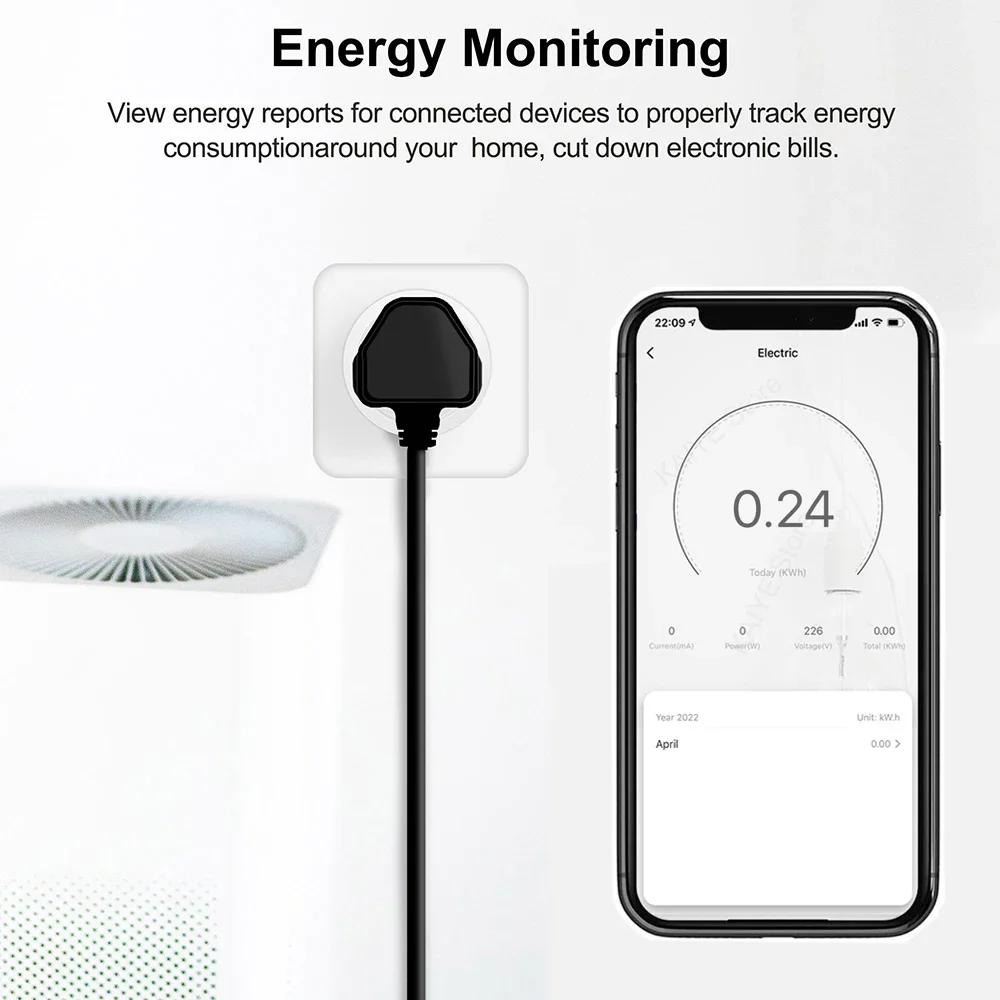 20A Tuya Zigbee Smart Socket UK Plug Power Monitor Timing Function Home Power Outlet Smart Life APP Works with Zigbee Hub Alexa