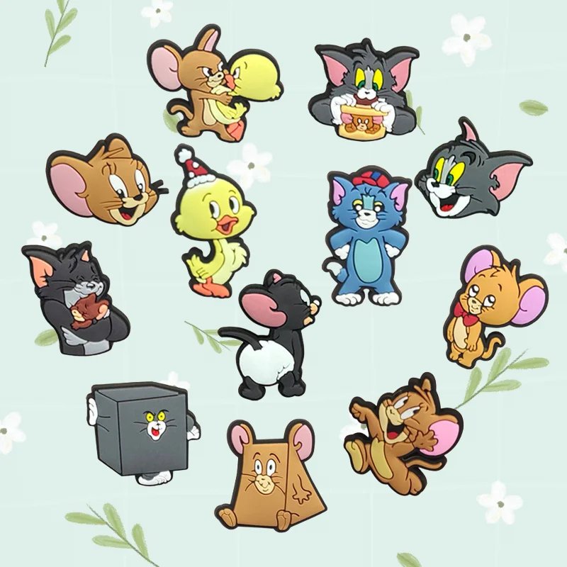 

Tom And Jerry Cartoon Shoe Charms Cute Clogs Bubble Slides Sandals PVC Decorations Accessories for Clogs And Slides