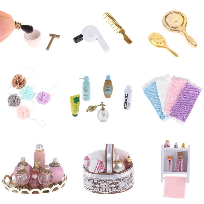 1/12 Dollhouse Mini Bad Micro Landschaft Möbel Zubehör Puppenhaus Miniatur Towl Dusche Gel shampoo Kamm Kosmetik