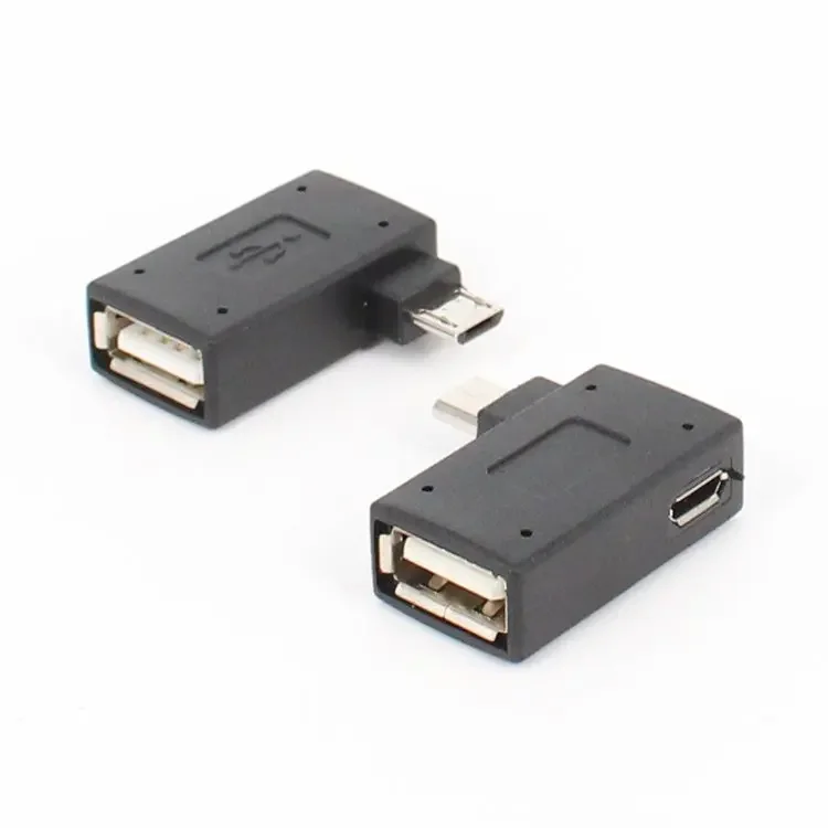 Adaptor mikro USB 2.0 betina ke jantan, catu daya OTG mikro 2018 Port 90 derajat kiri 90 kanan bersudut adaptor OTG