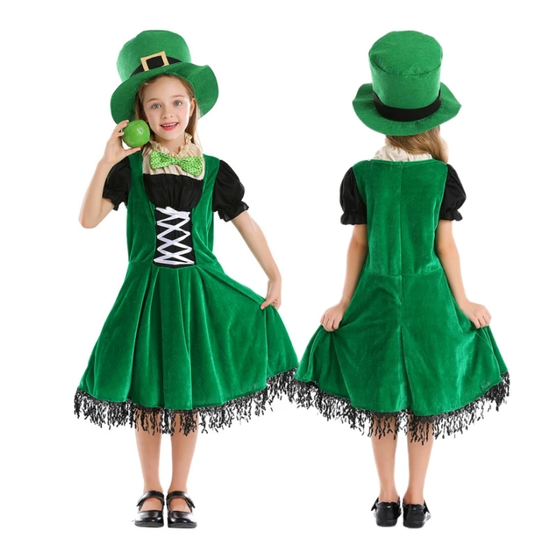 St. Patrick\'s Day Costumes Irish Leprechaun Dwarf Women Performance Dress Saint Patrick Day Home Party Cosplay Clothes for Girls