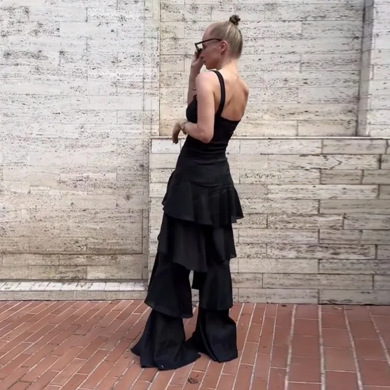 Street Cascading Ruffle Damenhose, modische Hose mit elastischem Bund und weitem Bein, Sommer 2026, Y2k Chic, Urlaubshose für Damen – Detail 6