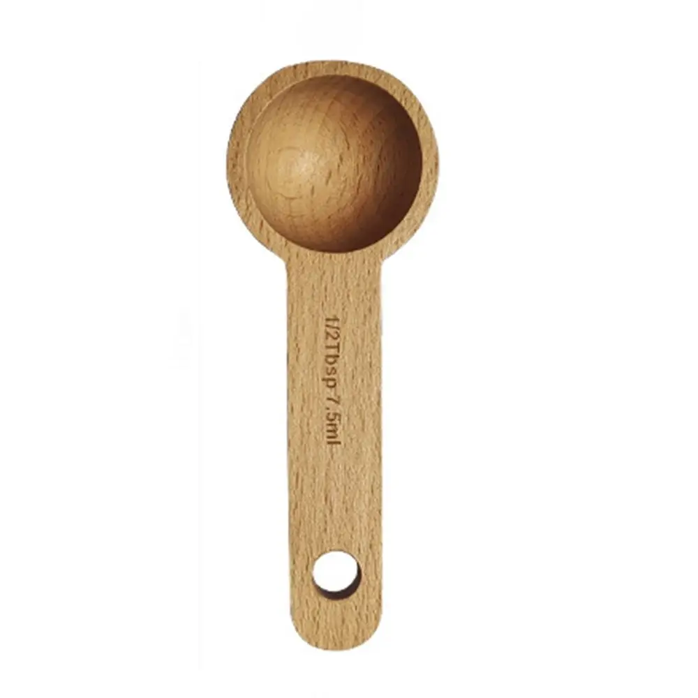 Tablespoon Measuring Spoon 7.5/10/15/30/45ml Tea Beech Wooden Spoon Hangable Kitchen Measuring Tools Coffee Bean Spoon Home