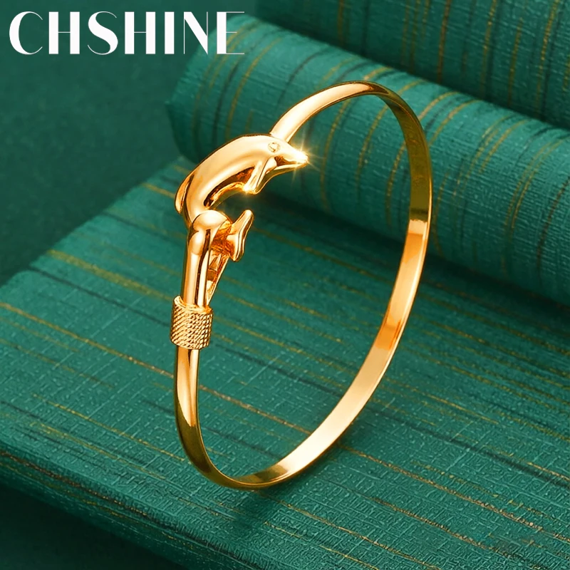 925 Sterling Silber 18K Gold Delfin-Armreif für Damen Mode Hochzeit Party Schmuck