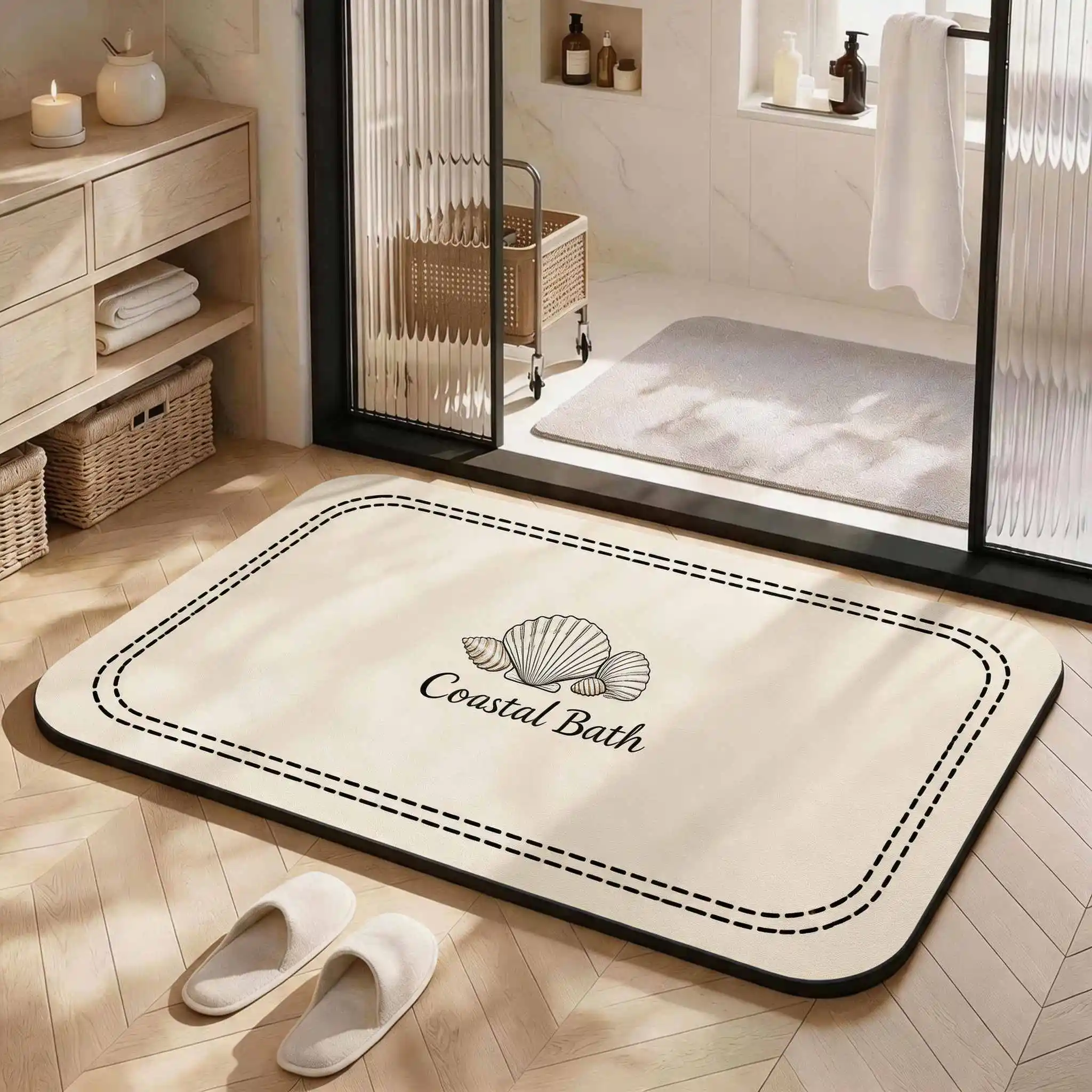 Diatom Mud Bathroom Floor Mat, Square Shape with Rubber Bottom, Water Absorbing and Non-Slip for Toilet and Entrance