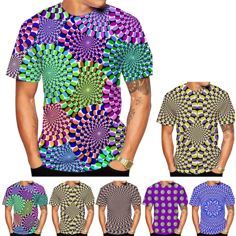 Men's Summer Short Sleeve T Shirt 3D Print Optical Illusion Pattern T-shirt Tops New In Mens Crew Neck Plus Size Tshirt Clothes
