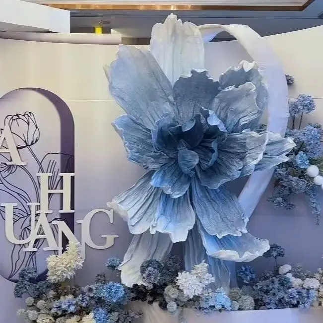 Light Blue Giant Iris Paper Flower, Artificial Wedding Ceiling Background Decor for Party Event Home Stage Window Layou