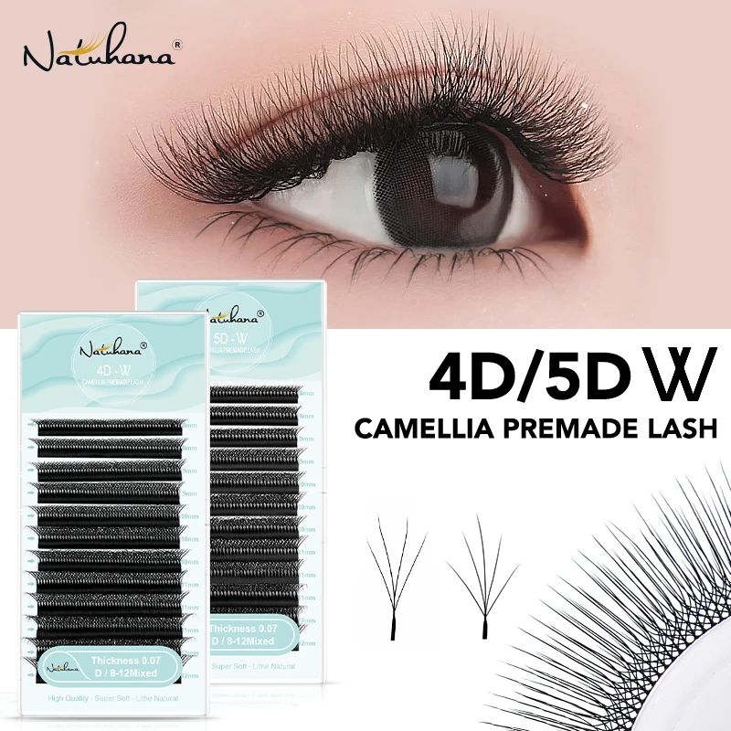 

NATUHANA W-shaped 4D 5D Camellia Premade Volume Fan Lashes 0.07mm C D Curl Lashes Natural Soft False Eyelashes for Makeup