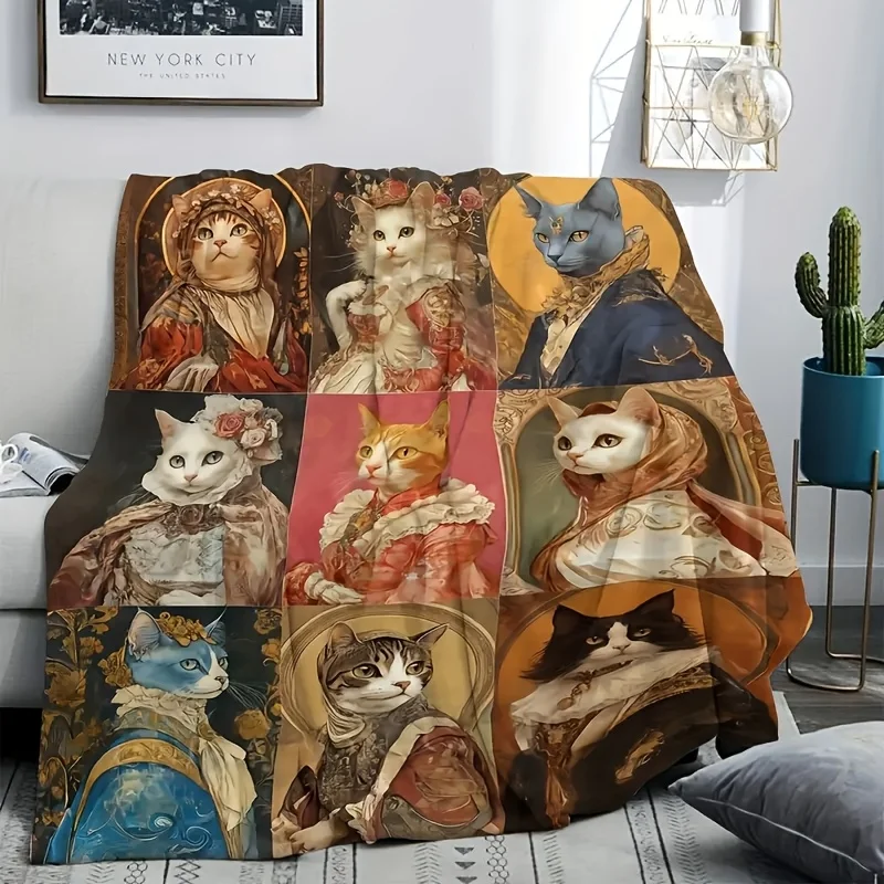 

Cozy Cottage Cat Blanket - Soft Home Throw for Room Decor, Unique Gift Idea, Vintage Style Royal Cats Collection