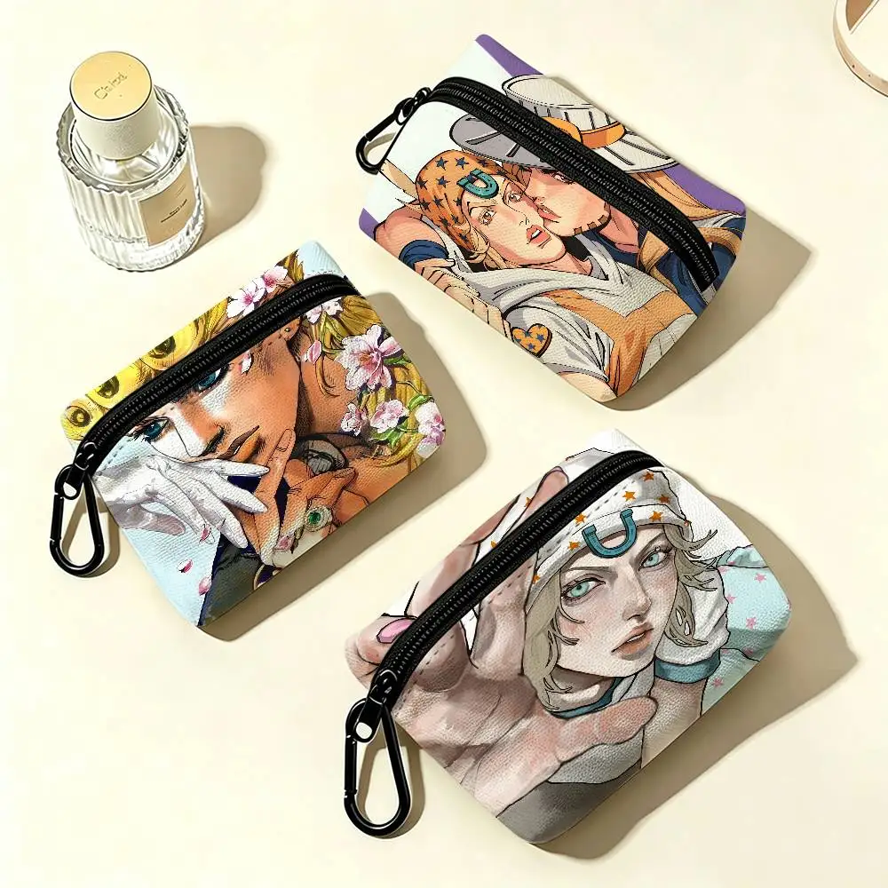 Adventure Anime J-JoJo Portable Oxford Fabric Mini Wallet Carabiner Design Small Coin Bag For Cards Keys Earphones