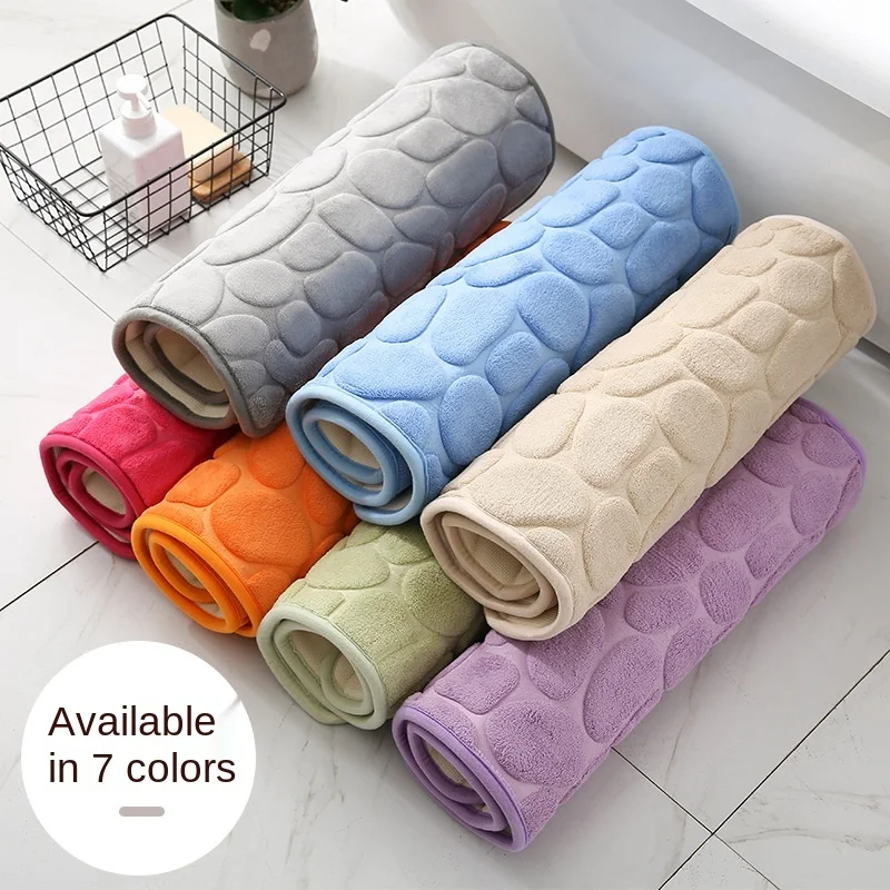 

Embossed Stone Bath Mat Memory Foam Slow Rebound Foot Mat Non-slip Absorbent Shower Door Mat Bathroom Rug Bath Carpet