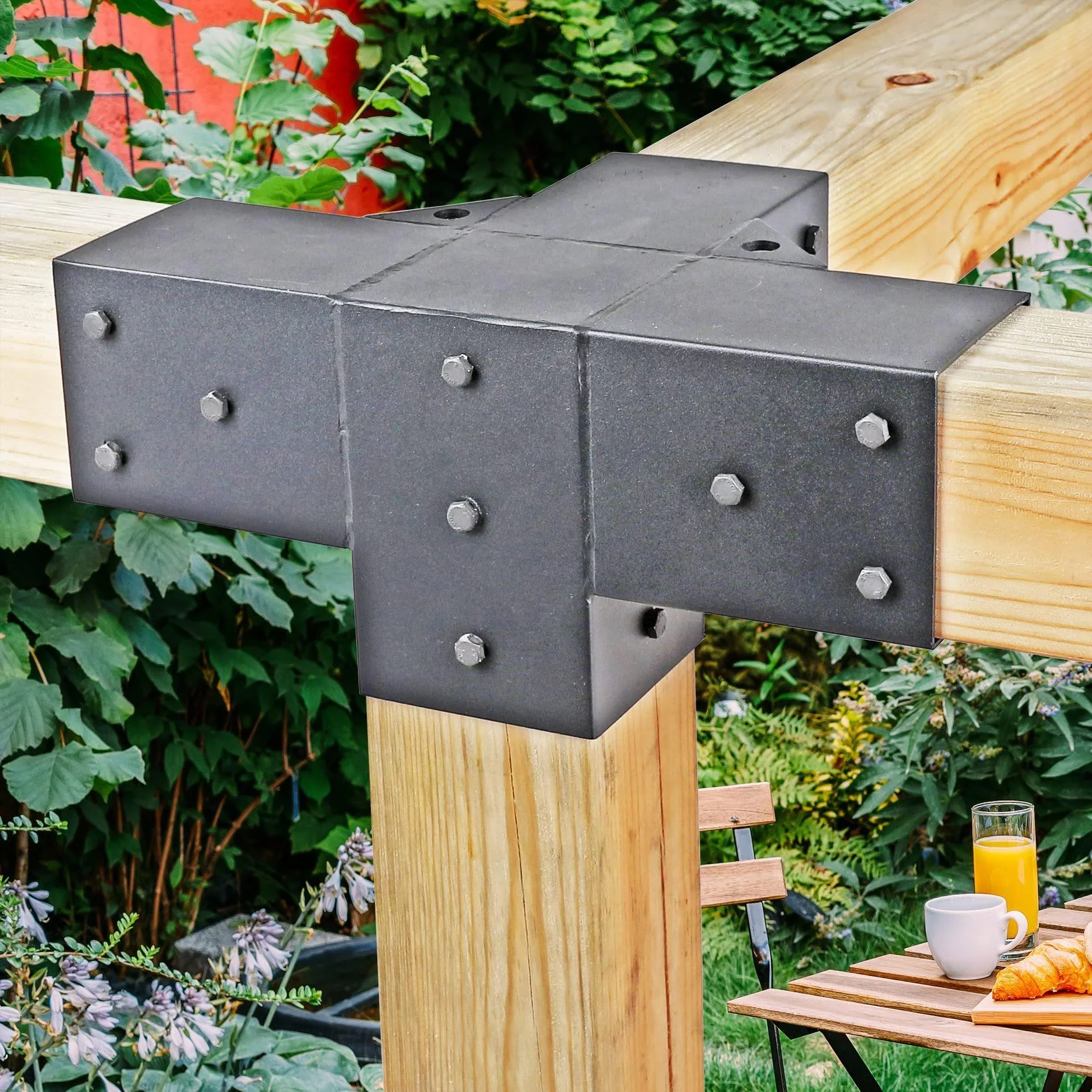 Outdoor Pergola Bracket 4X4,6X6 Corner Pergola Steel Wood Combination Hardware Accessories Outdoor Steel Frame Thickened
