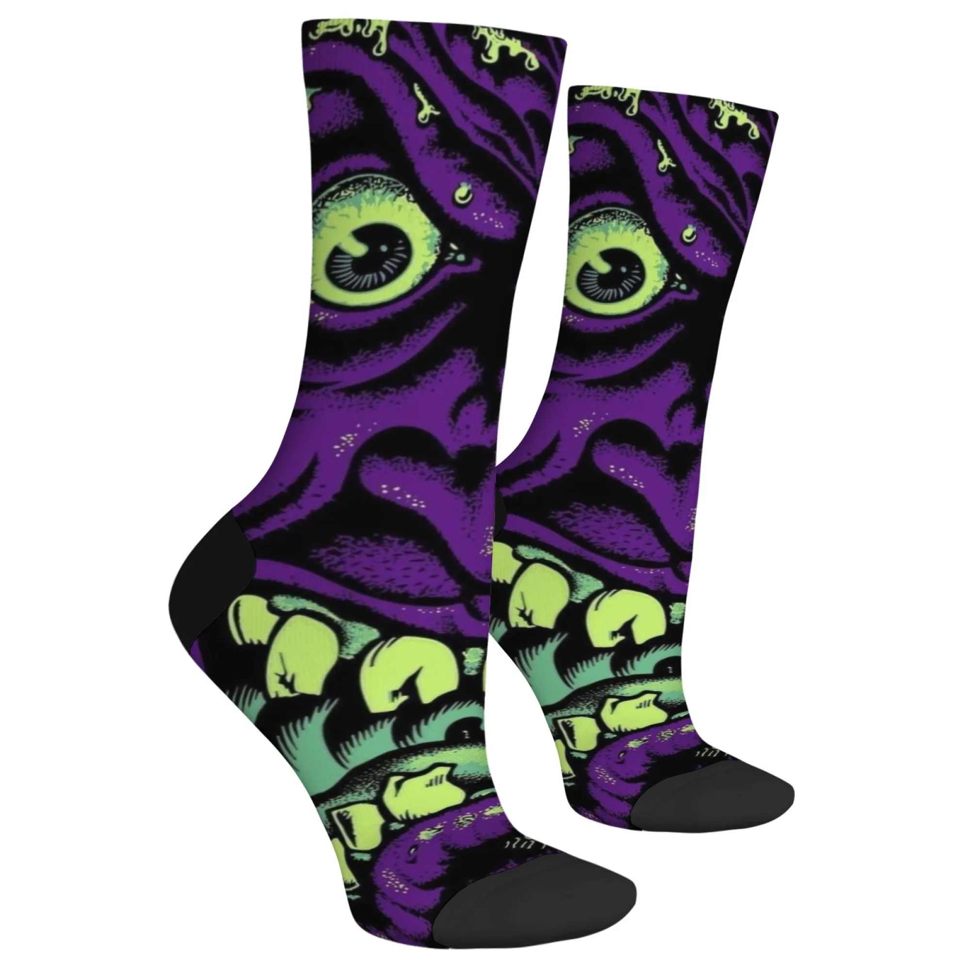 Kaus Kaki Crew Seni Monster Aneh yang Berwarna-warni, Kaus Kaki Premium dengan Cetakan Monster yang Menarik untuk Hadiah Bertema Gelap & Pakaian Jalanan yang Modis