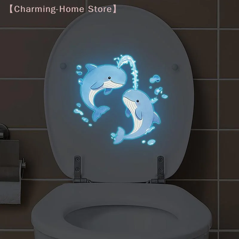 【M】Blue Luminous Dolphin Toilet Stickers Self-Adhesive Removable Glow-in-the-Dark Decal Bathroom Wall Sticker Car Stickers