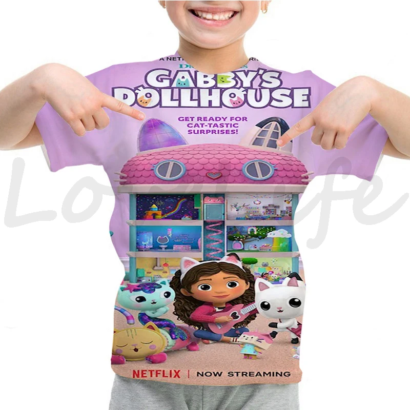 

New Kids Gabbys Doll House T Shirt Summer Children 3D T-shirt Girls Short Sleeve Tshirt Toddler Cartoon Top Tees Camiseta