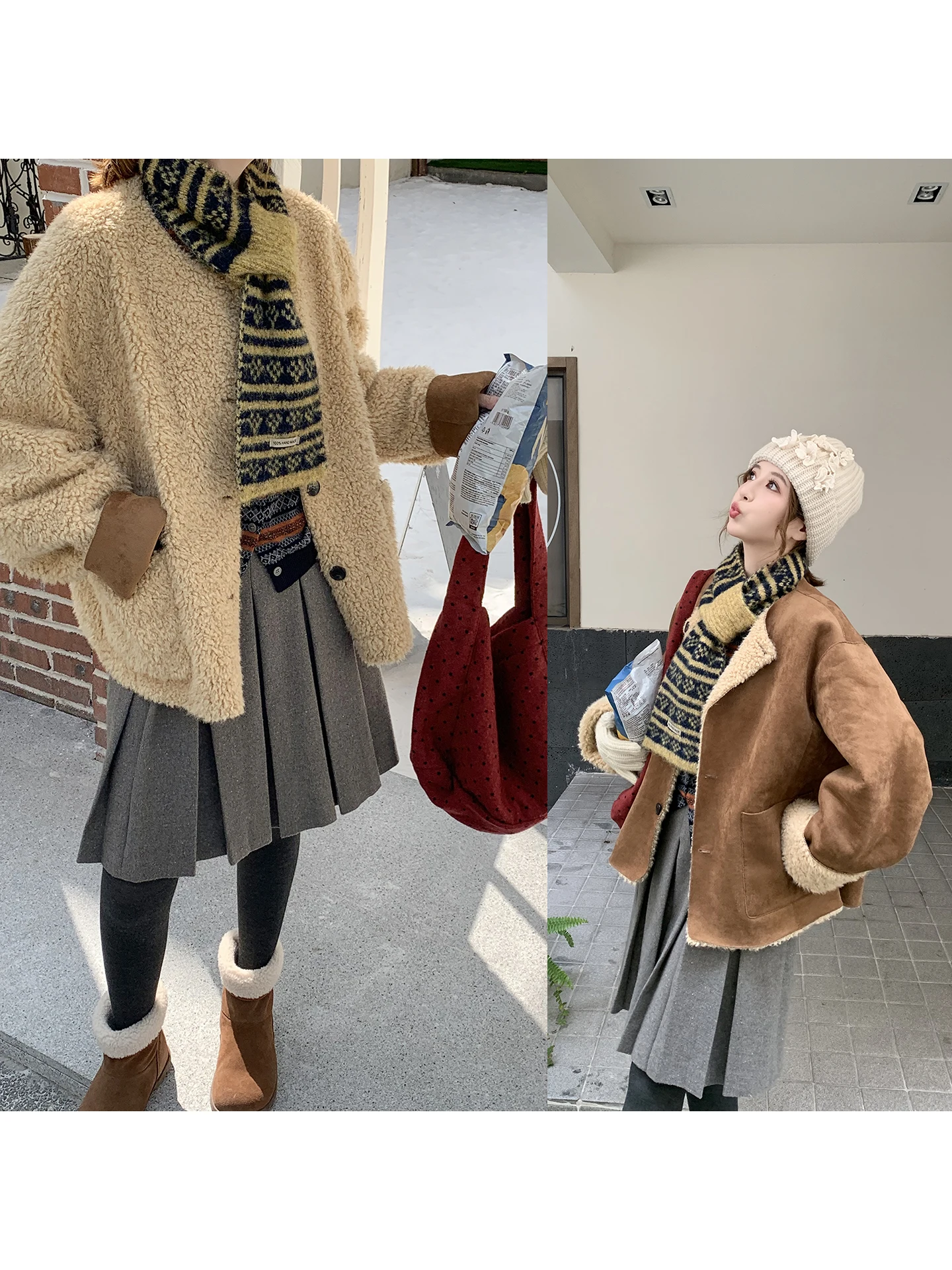 

Женская винтажная двусторонняя куртка ELINSU: свободный крой, повседневный стиль, универсальный топ из полиэстера, длинный рукав, застежка на пуговицах