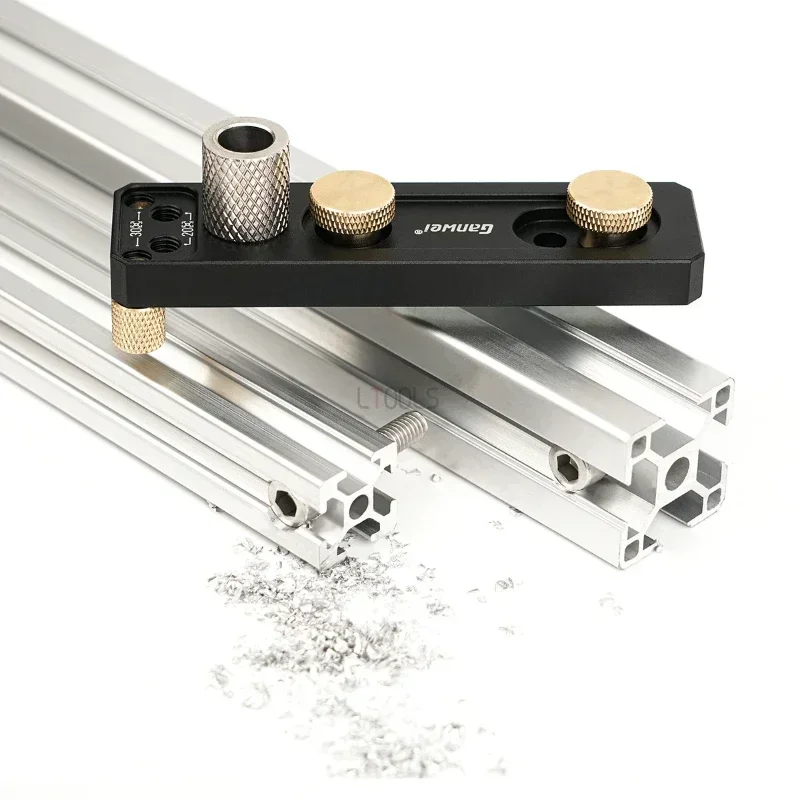 Aluminum Profile Track Drill Guide with Sliders and M6 Countersunk Step Drill,Vertical Puncher for 20#30#40# Aluminum Profiles