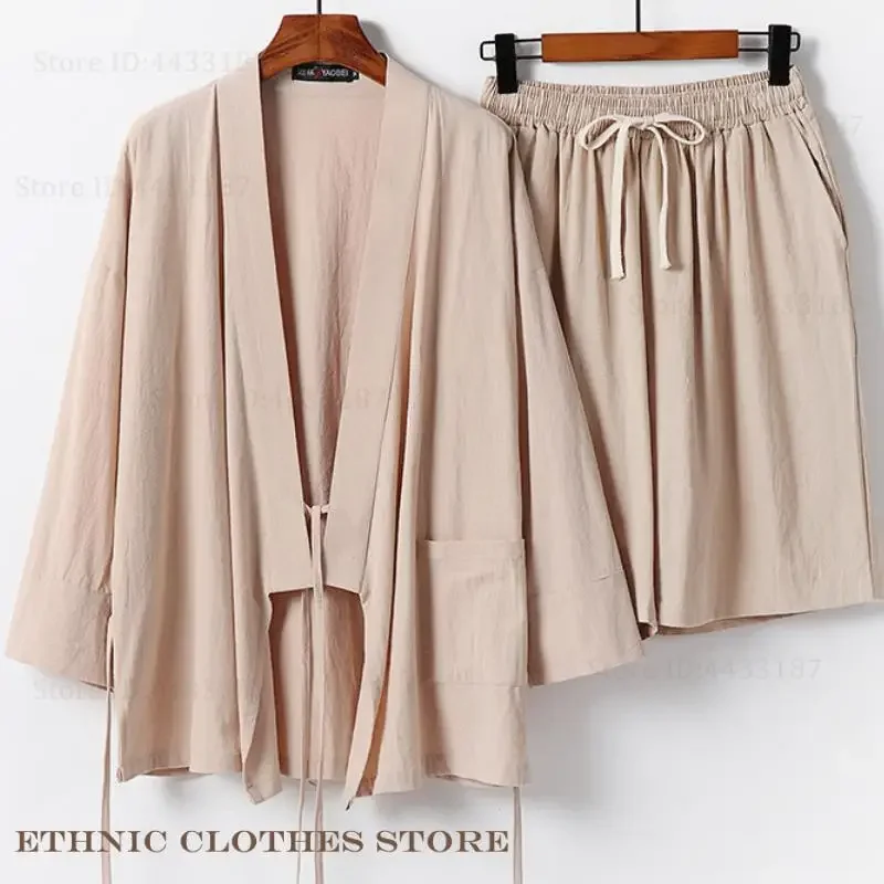 

Весенне-летняя японская одежда, большие размеры 3-9XL, мужское кимоно, кардиган, шорты, комплект, косплей, костюм самурая, костюм ханьфу, юката хаори