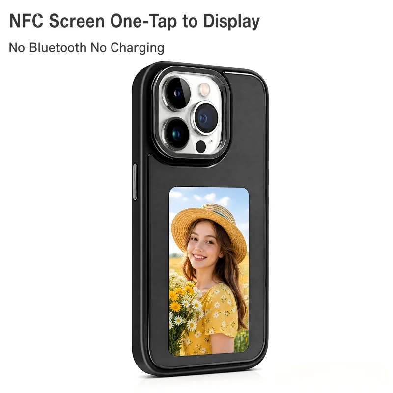 NFC Passive 4 Color E-Ink Display Phone Case For iPhone 15 14 17Pro Max DIY Custom Photo Picture Cover One Tap Change Image Zer view 3
