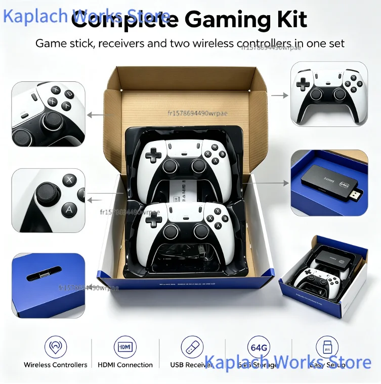 M15 4K Retro Game Stick, 64GB wbudowanej pamięci z ponad 20000 klasycznymi grami, bezprzewodowy kontroler, obsługa ponad 20 emulatorów, odtwarzacz gier wideo HD na telewizor.