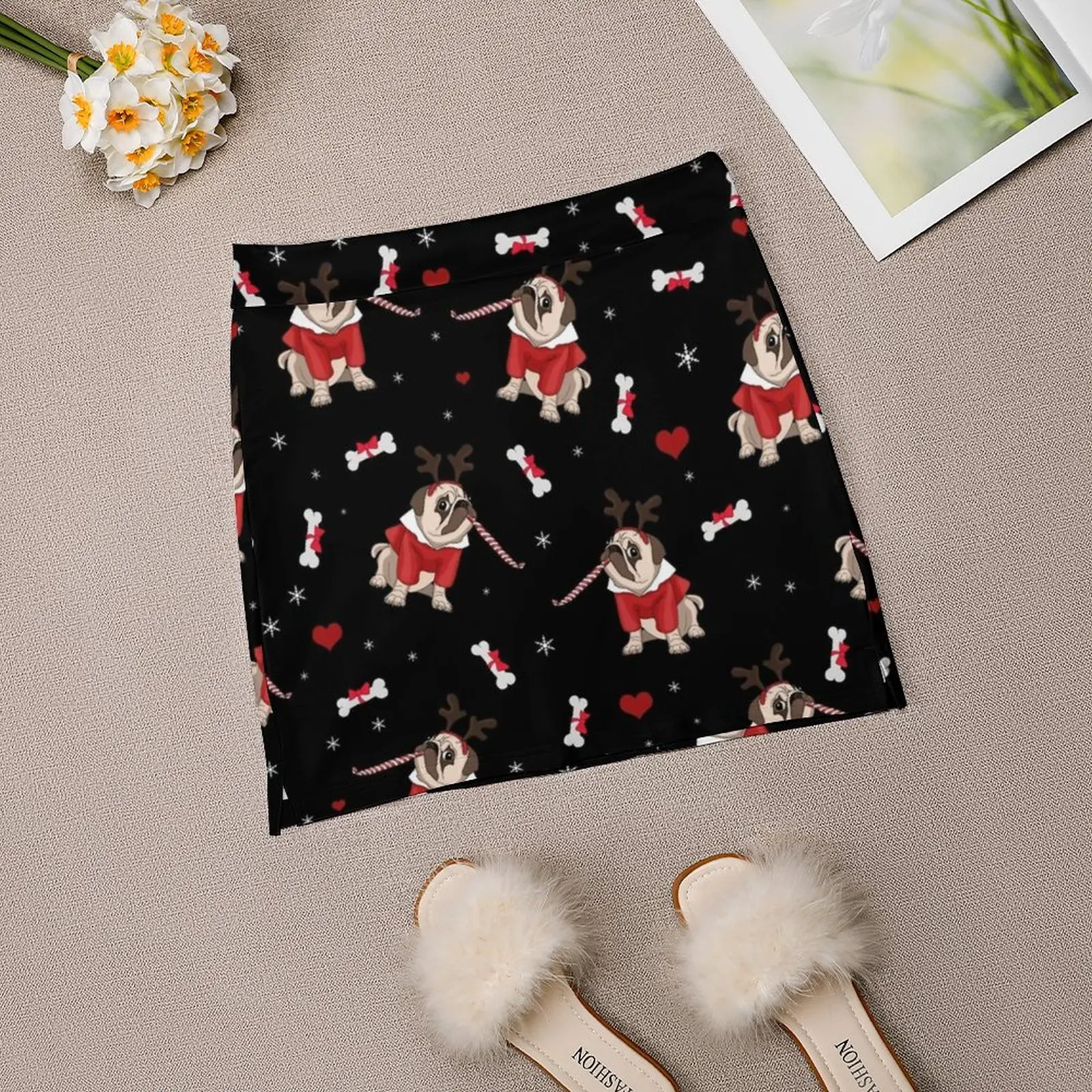 Pug Xmas Pattern Women's skirt Mini Skirts A Line Skirt With Hide Pocket Pattern Pug Dog Cute Santa Reindeer Joke Funny Winter