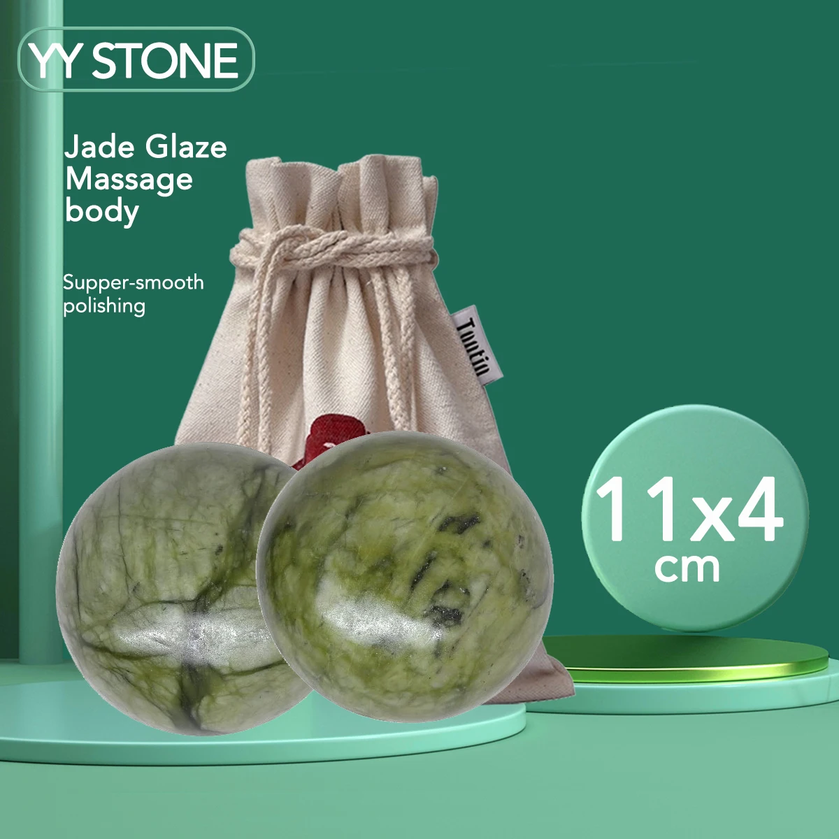 

Hemispherical green jade body massage hot stone SPA set gift thickened canvas bag stone massager massage stone