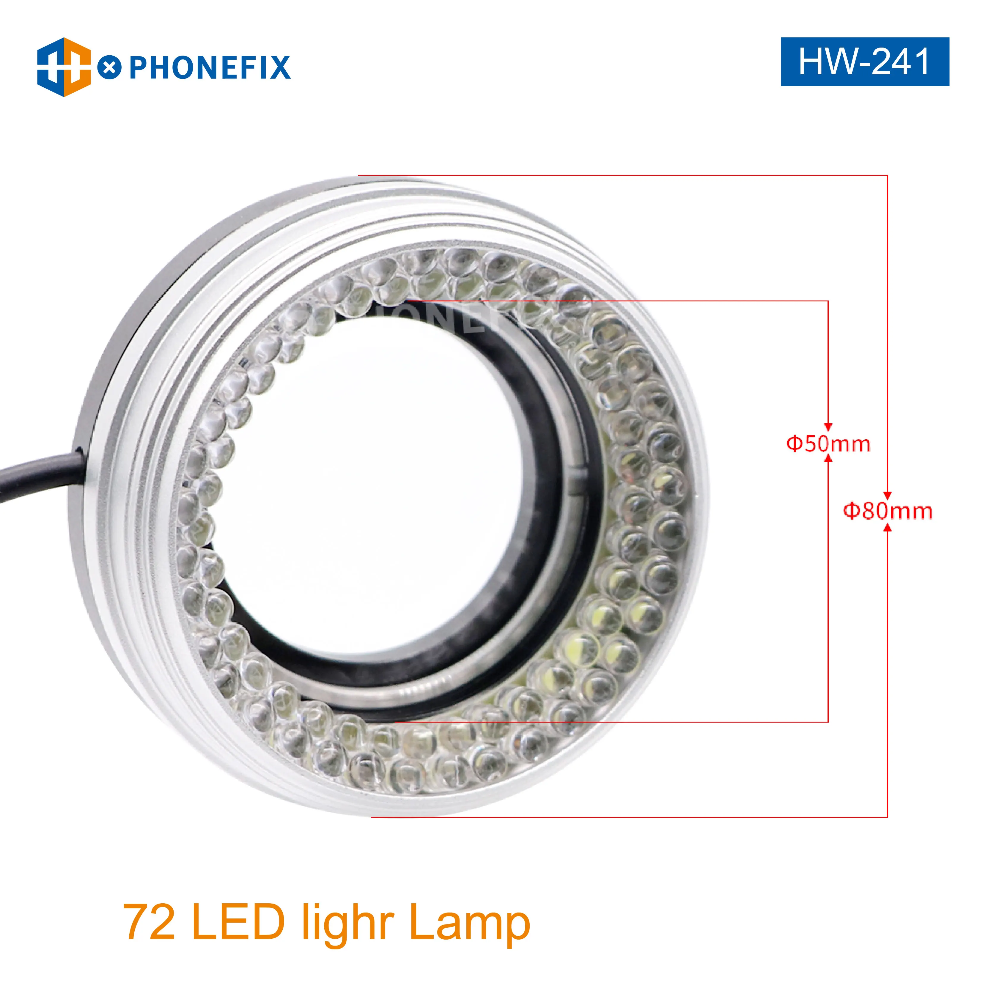 72 Lamp Beads Diameter 50MM Ring Adjustable Brightness LED Light for Industrial Stereo Microscope Lab Soldering Microscopio