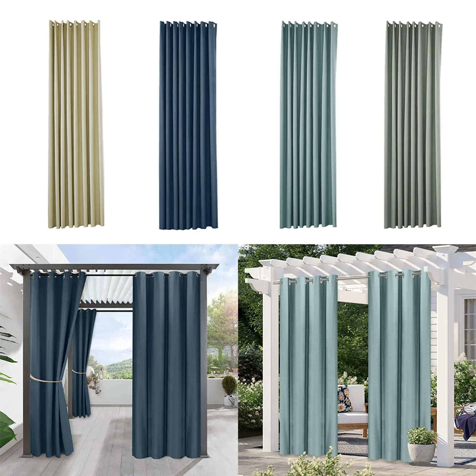 Outdoor Curtain Blackout Grommet Waterproof Thermal Insulated Patio Panels Blocking Sunlight for Porch Balcony Terrace