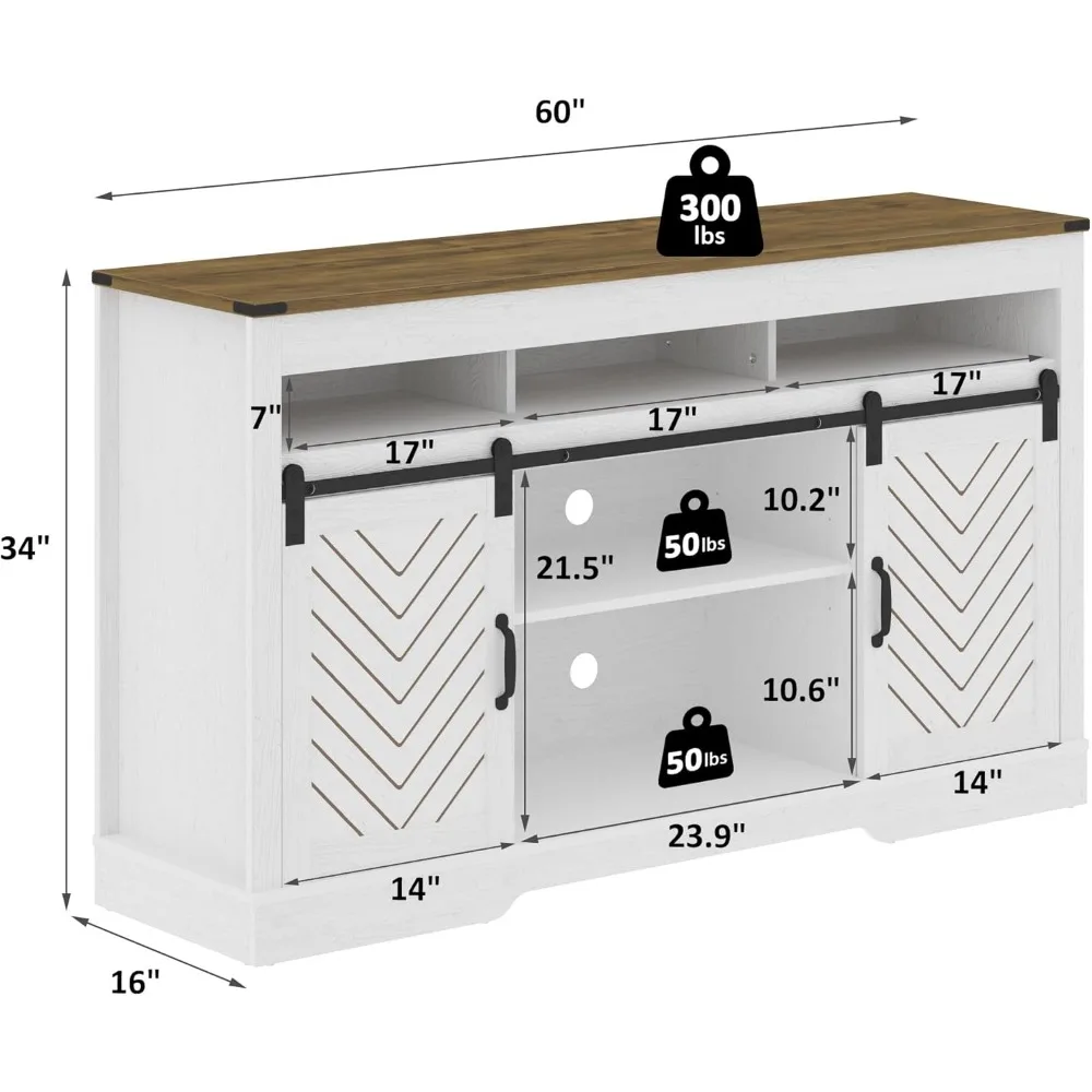 Farmhouse TV Stand for 65+ Inch TV, Tall Entertainment Center with Sliding Barn Doors, Rustic Wood Storage Cabinet Television