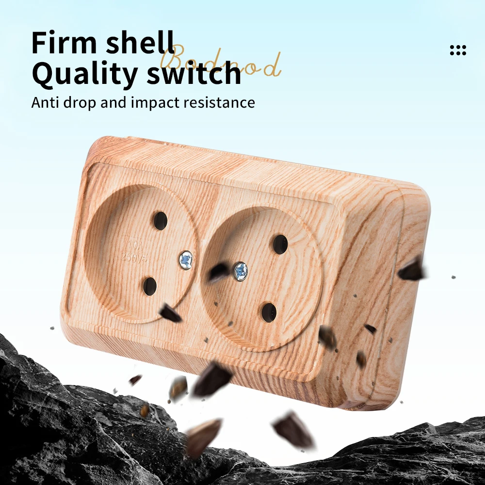 Wood Paint Wall Surface 2 Sockets Plugs EU Exterior Electrical Outlets Not Ground Outdoor Power Socket Flame Retardant Plastic