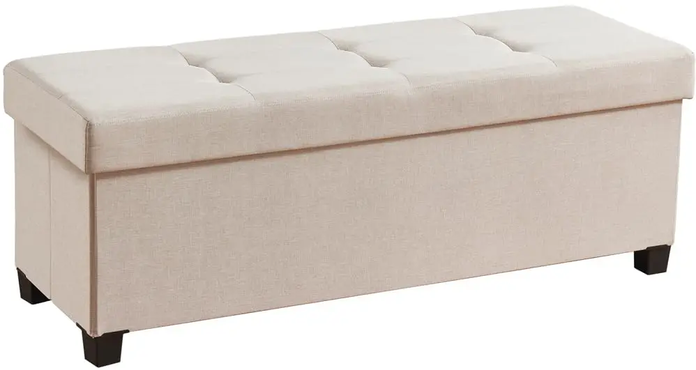 

43 Inch Storage Ottoman, Large Storage Bench, Ottoman with Storage with Legs, Foot Rest Stool, Bedroom Bench - Beige, Customized