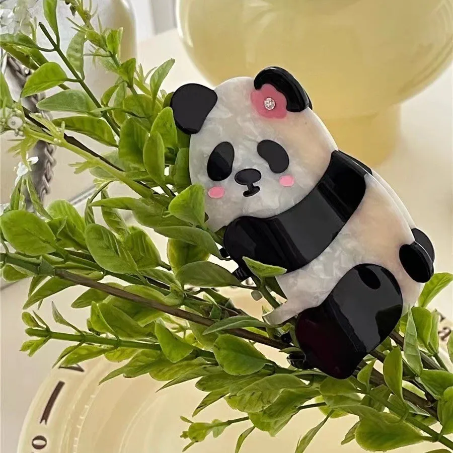 YHJ Cute Panda spinka do włosów z octanu klamra kreatywna zwierzęca klips do rekina dla kobiet moda klamra do włosów nakrycia głowy akcesoria do