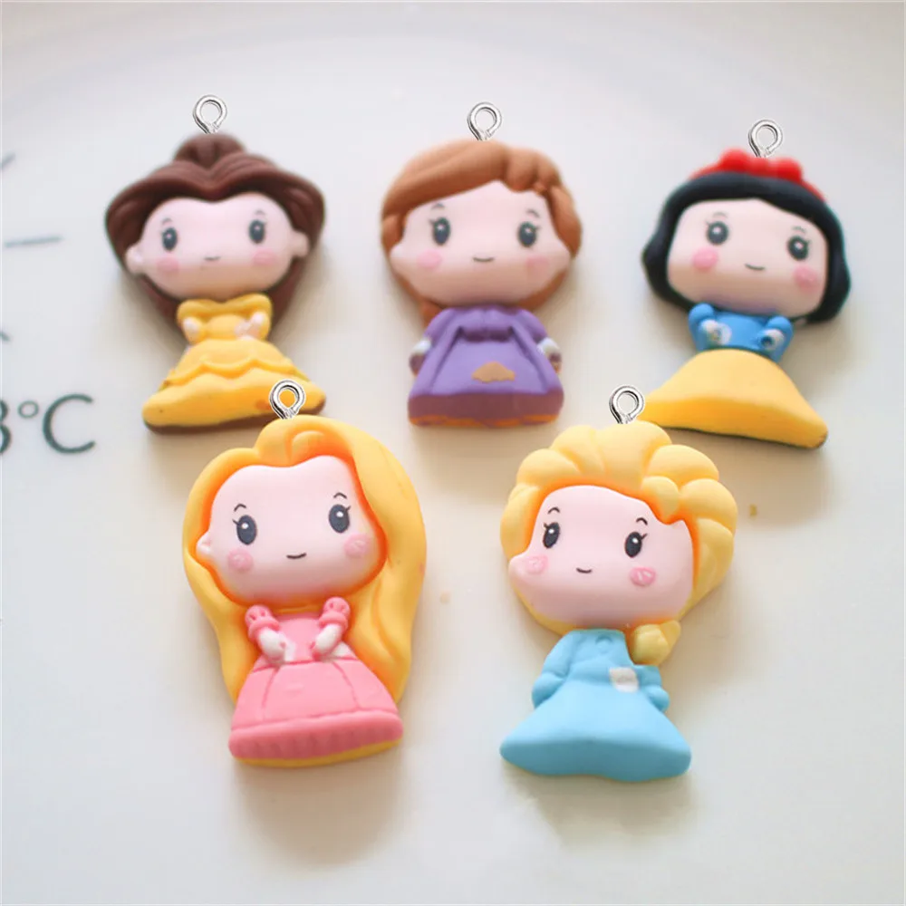 10Pcs Lovely Cartoon Princess Girl Pendants Resin Charms DIY Bracelet Earrings Trendy Jewelery Ornament Keychain Bag Accessories