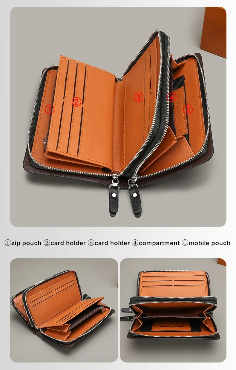 Men's Long Wallet Handbag Super Large Capacity Multi-Card Holder Billfold Casual Business Pattern Pocketbook