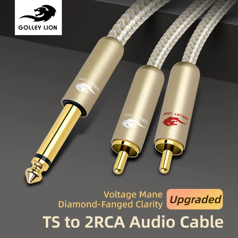 GOLLEY LION 6.35mm TS to Dual RCA Audio Cable, Heavy Duty 6.35mm 1/4 inch Male TS to 2 RCA Male Audio Y Splitter Cable for Bass