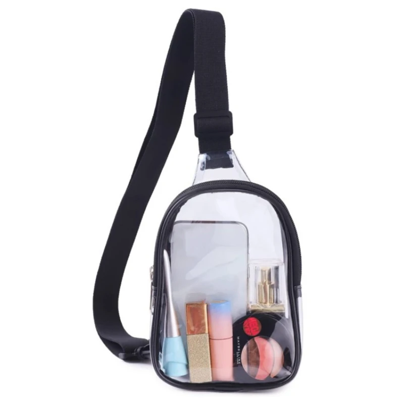 PVC Transparent Stadium Sling Bag Women Crossbody Concert Bags Clear Stadium Purse Bag with Black Belt Gym Sling Bag Chest Bags