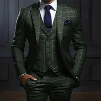 Plaid Men's Suit 3 Piece Suit Formal Business Work Clothes Party Groom Wedding Tuxedo Custom Color XS-5XL Suit Men 6