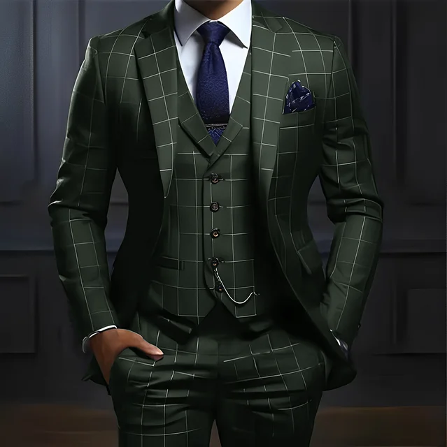 Plaid Men's Suit 3 Piece Suit Formal Business Work Clothes Party Groom Wedding Tuxedo Custom Color XS-5XL Suit Men 6 Plaid Men's Suit 3 Piece Suit Formal Business Work Clothes Party Groom Wedding Tuxedo Custom Color XS-5XL Suit Men 6