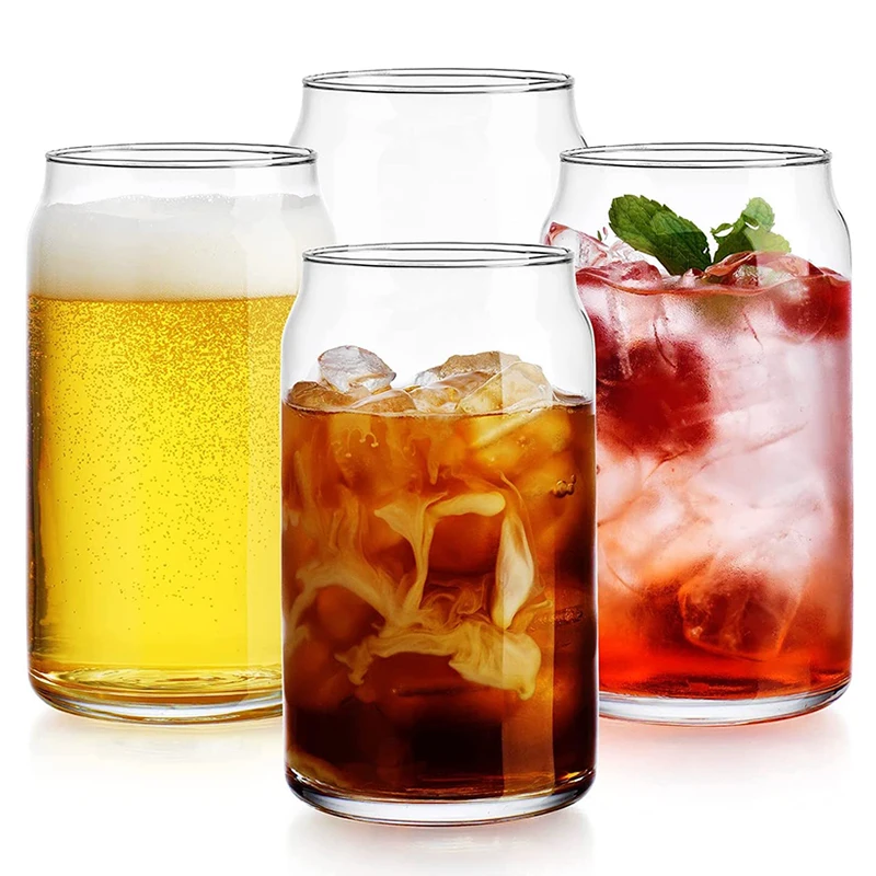 

4PCS Beer Glass, Can Shaped Beer Glasses,Craft Drinking Glasses,Cocktail Glasses Football Gifts for Men & Women