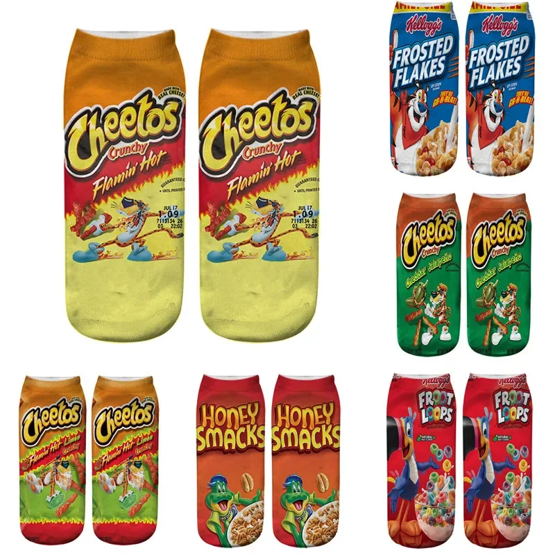 Funny 3D Printed Cartoon Foods Potato Chips Fries Pattern Cotton Summer Low Ankle Short Socks For Women Men Casual Floor Sox