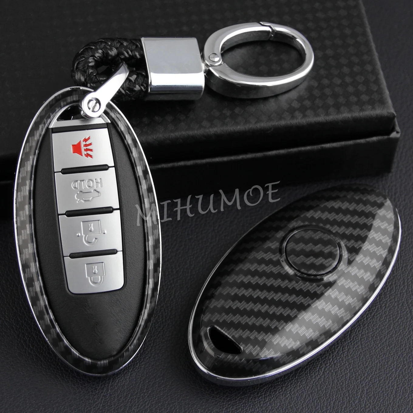 Per Infiniti Nissan Remote Key Fob Case Chain Cover in fibra di carbonio Q30 Q50 Q60 Q70 QX50 QX60 QX70 QX80 Rogue Sentra Altima Juke