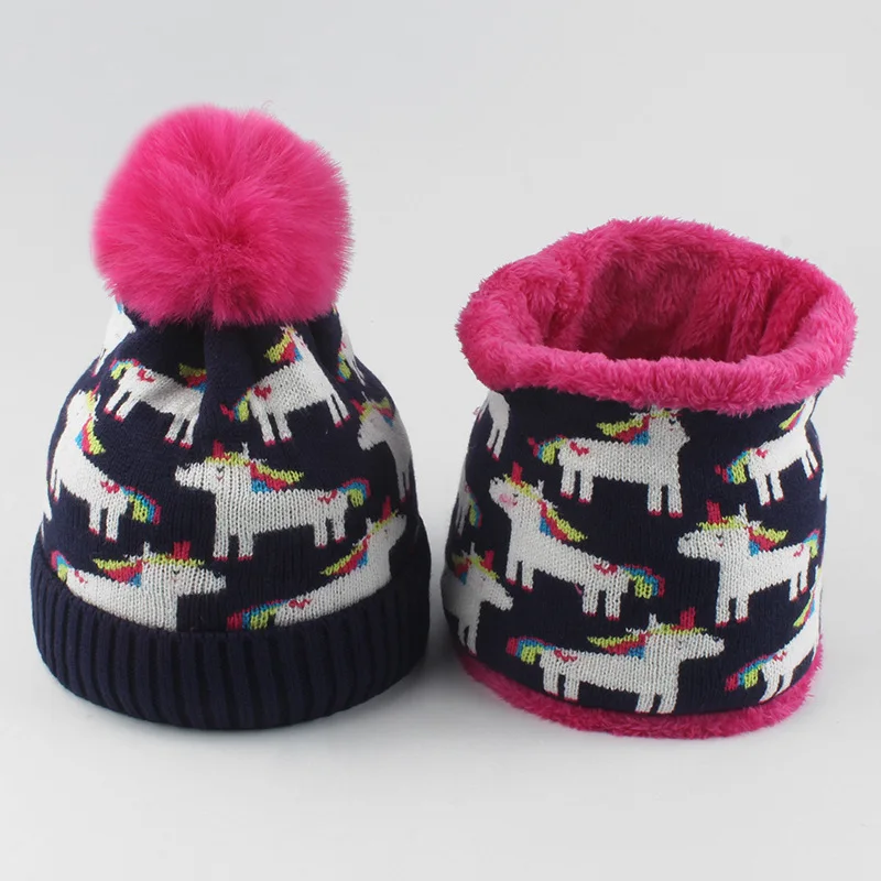 Miniso 秋と冬の子供用リトルポニー帽子スカーフセット幼児と子供ぬいぐるみ帽子冬暖かいウール帽子