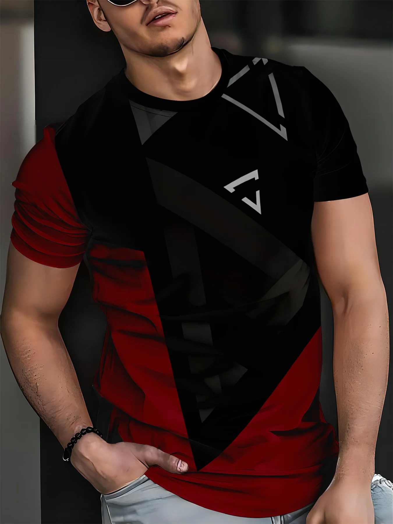 

Men's Printed T-Shirt Minimalist Top Geometric Patchwork Elements Modern Street Fashion Style Personality and Fashion Sense