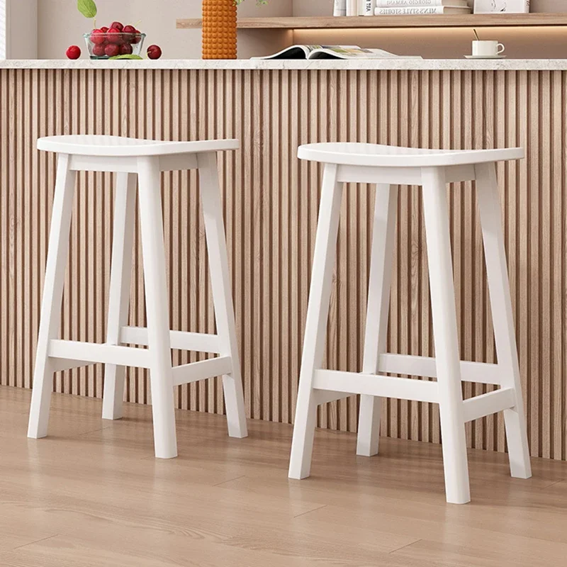 Tabouret de bar en bois massif, moderne et simple pour un usage domestique Tabouret haut blanc pour réception de café, mobilier