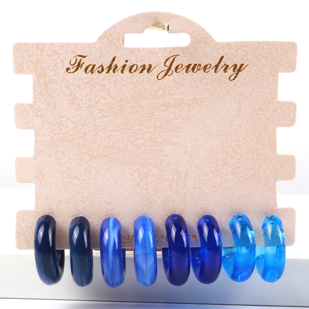 Vintage 4 pair/set Colorful Acrylic Small Hoop Earrings for Women Boho Resin Geometric C Shape Dangle Earring Sets 2023 Jewelry