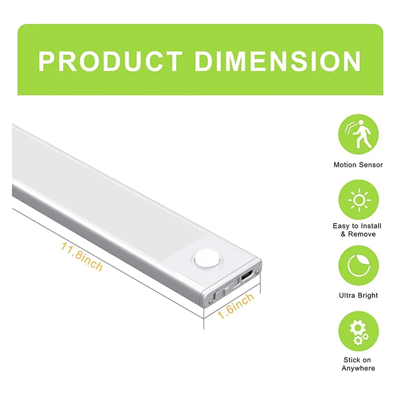 H-W LED Motion Sensor Cabinet Light,Under Counter Closet Lighting, Wireless USB Rechargeable Kitchen Night Lights